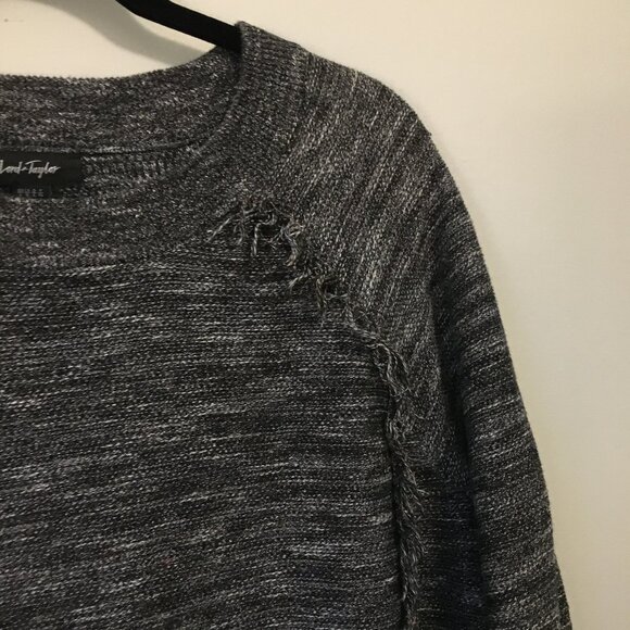 Lord & Taylor Salt and Pepper Cotton Blend Fringed Sweater - Large - Picture 6 of 16